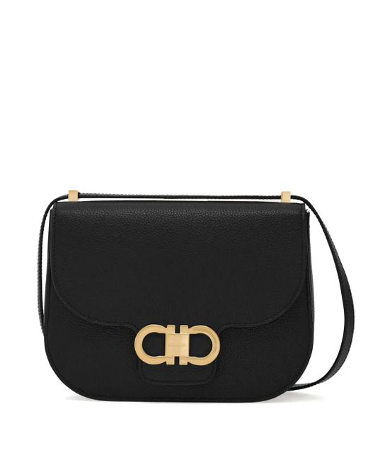 Ferragamo Black Double Gancini Schultertasche