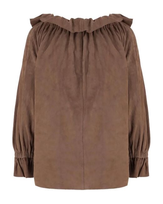 By Malene Birger Brown Dicte Ruffled Drawstring Blouse