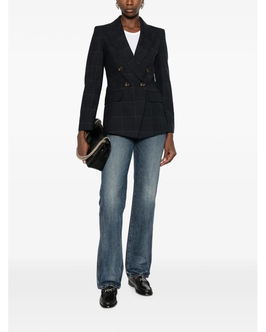 Marella Blue Mllefedra Double-Breasted Check-Pattern Blazer