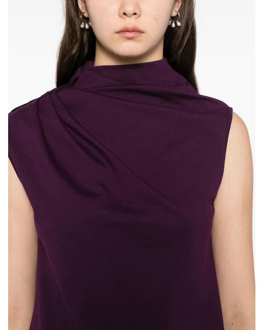 Saiid Kobeisy Purple Pleated Shoulder Top Pants Ensemble