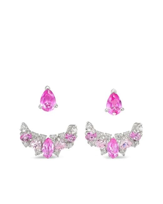 Anabela Chan Pink 18Kt Twinkle Ear Jackets Sapphire And Diamond Earrings