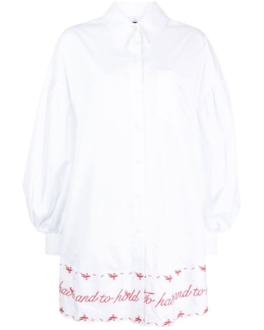Robe-chemise à slogan brodé Simone Rocha en coloris White