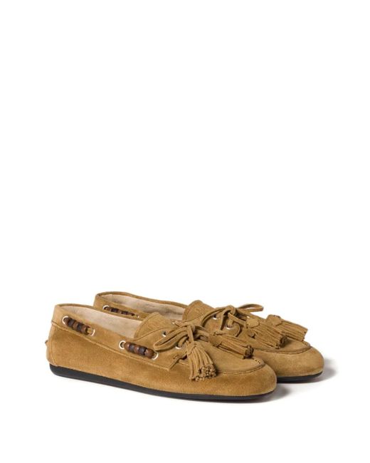 Miu Miu Brown Suede Tassel Loafers
