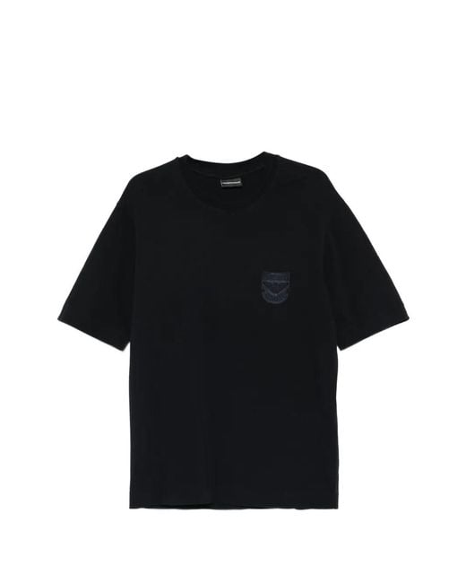 Emporio Armani Black Crew-Neck Logo-Appliqué T-Shirt for men