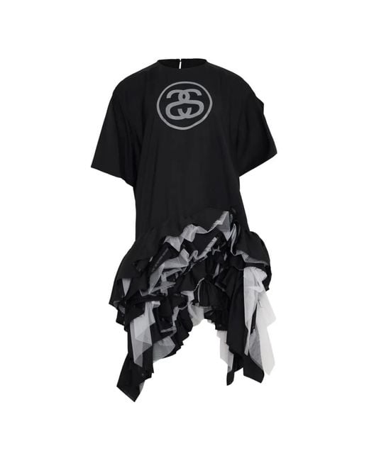 Junya Watanabe Black Robe Volantée À Imprimé Graphique