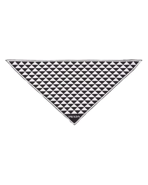 Prada White Geometric-Print Silk Scarf