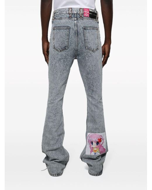 Members of The Rage Anime Patches Flared Jeans in Blue for