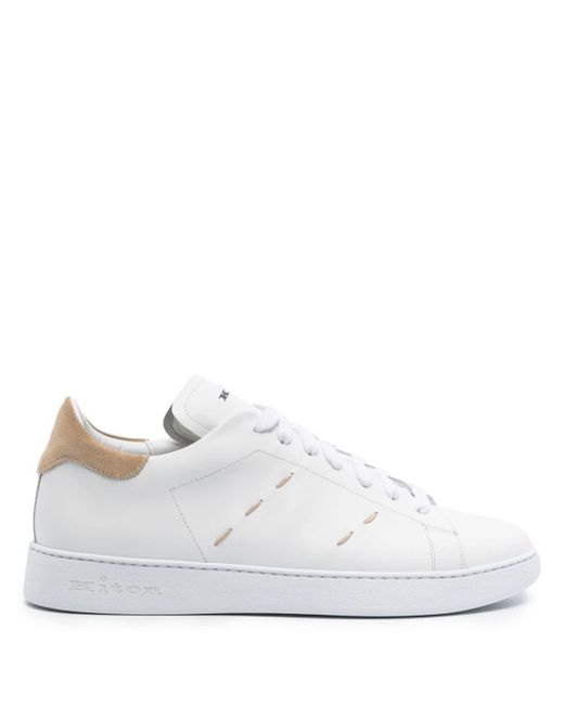 Kiton White Contrast-stitching Leather Sneakers for men
