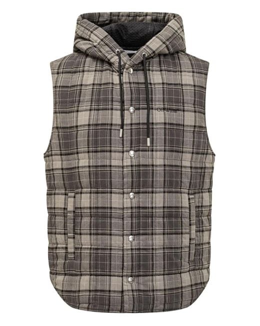 Off-White c/o Virgil Abloh Gray Plaid Padded Vest With Hoodie for men