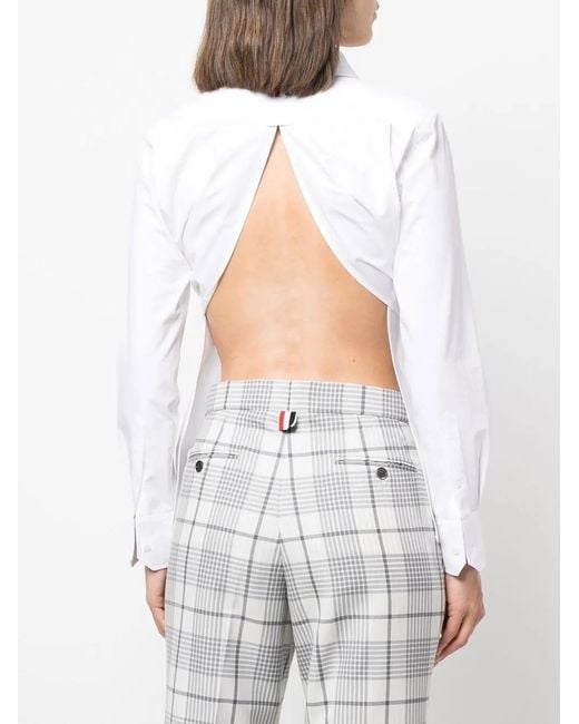 Thom Browne White Cross-Strap Belted Waist Shirt
