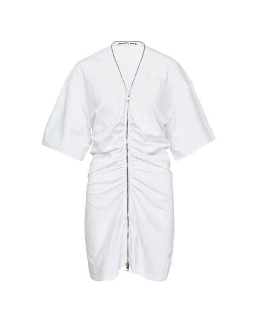 Alexander Wang White Zip-Up Gathered Mini Dress