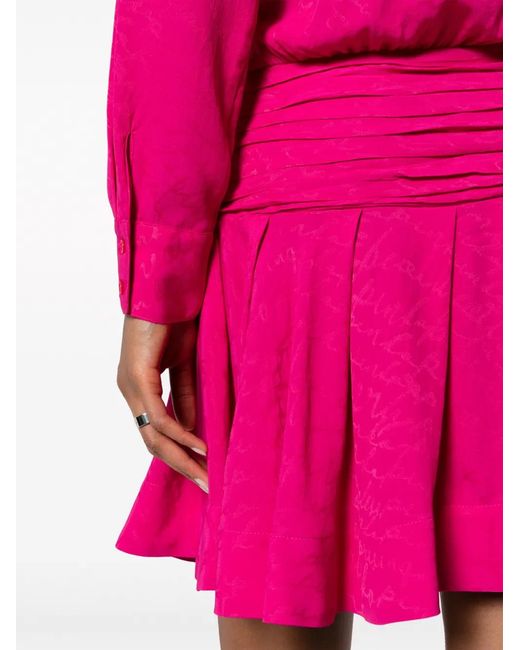 Pinko Pink Logo-Jacquard Pleated Shirtdress