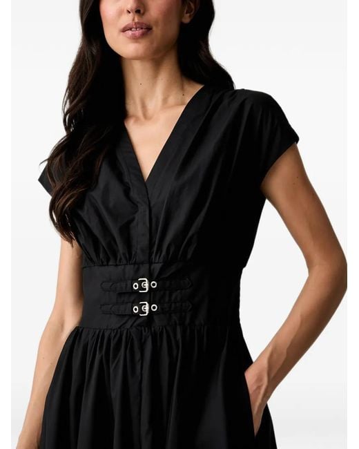 Morgan Black Buckle-Detail Flared Midi Dress