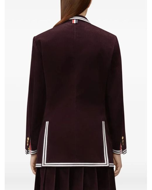 Thom Browne Blue Corduroy Stripe-Trim Coat