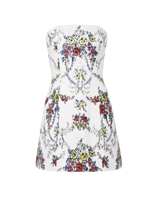 Alice + Olivia White Velia Floral-Print Strapless Mini Dress