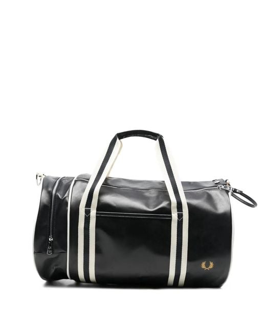 Fred Perry Black Barrel Logo-Print Holdall for men
