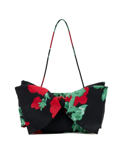 Loeffler Randall Red Valerie Floral-Print Bow-Detail Shoulder Bag