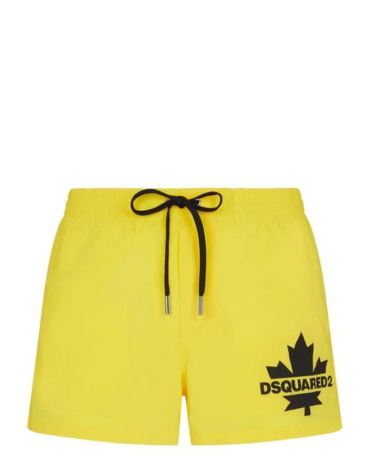 DSquared² Yellow Logo-Print Swim Shorts for men