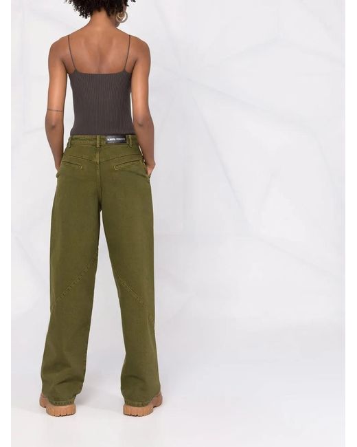 Alberta Ferretti Green Deconstructed Wide-Leg Jeans