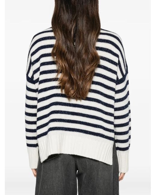 ERMANNO FIRENZE Blue Striped Logo-Patch Sweater