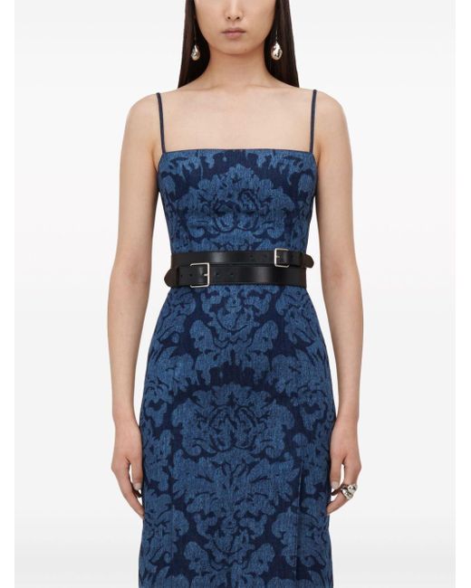 Alexander McQueen Denim Midi-jurk Met Damaskprint in het Blue