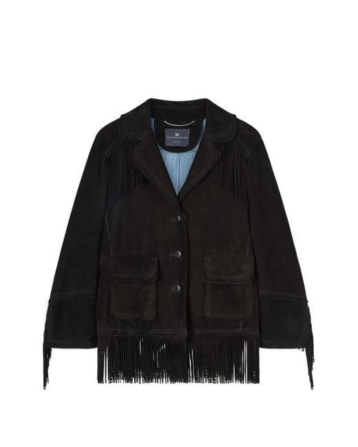 Ermanno Scervino Black Single-Breasted Suede Fringe Jacket