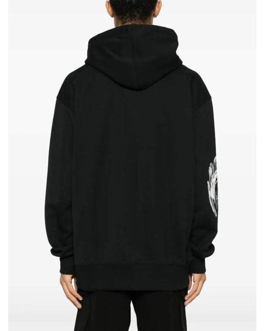 Y-3 Black Floral-Print Drawstring Hoodie