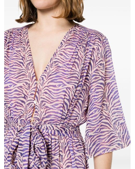 Forte Forte Purple Zebra-print Belted Maxi Dress