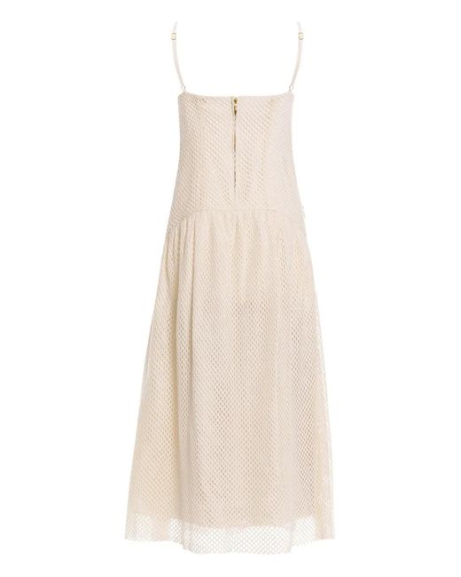 Agua Bendita White Rayna Floral-Embellished Midi Dress