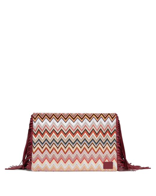 Missoni Pink Fringe-Detail Chevron Clutch Bag