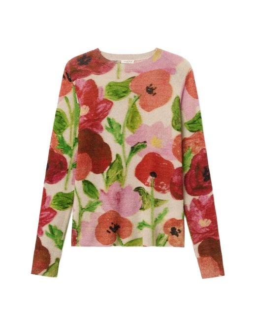 Lafayette 148 New York White Floral-Print Crew-Neck Sweater