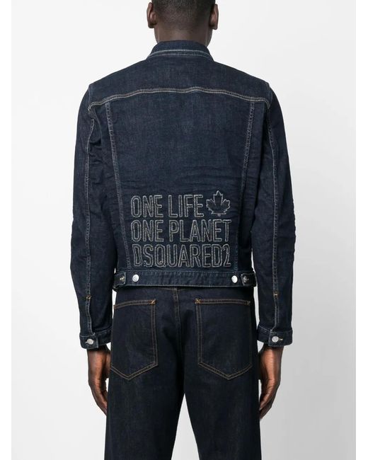 DSquared² Blue Embroidered-Slogan Denim Jacket for men