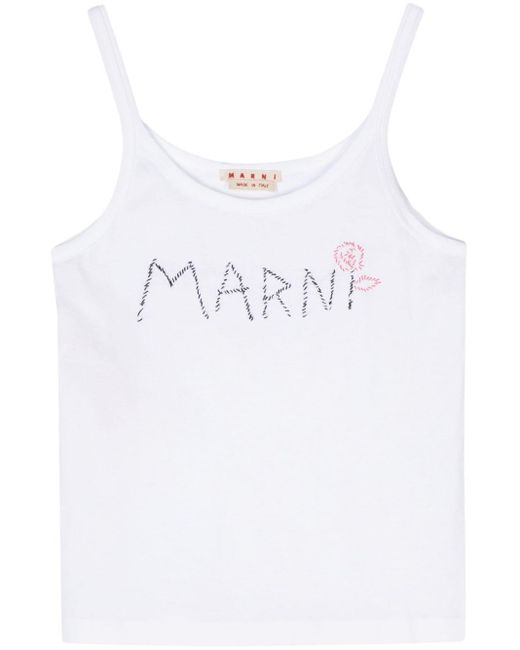 Marni Embroidered-logo Cotton Top in het White