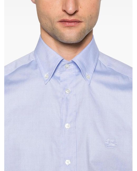 Etro White Logo-Embroidered Button-Down Shirt for men