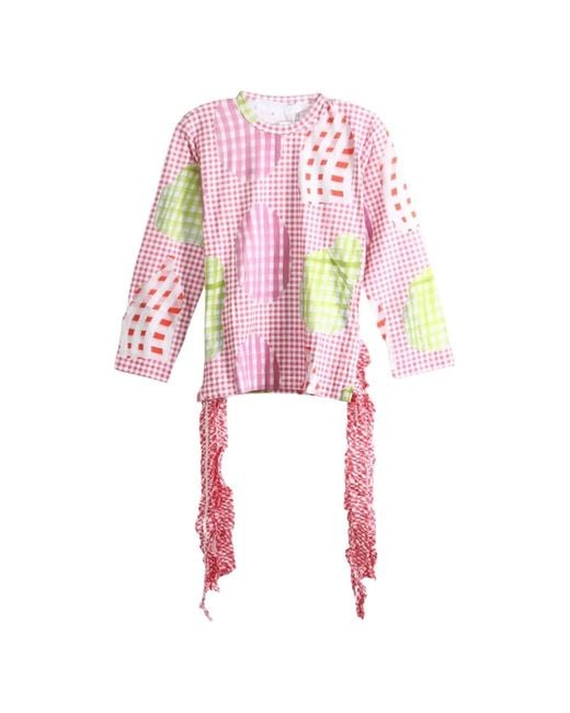 Comme des Garçons Pink Gingham Ruffled Top