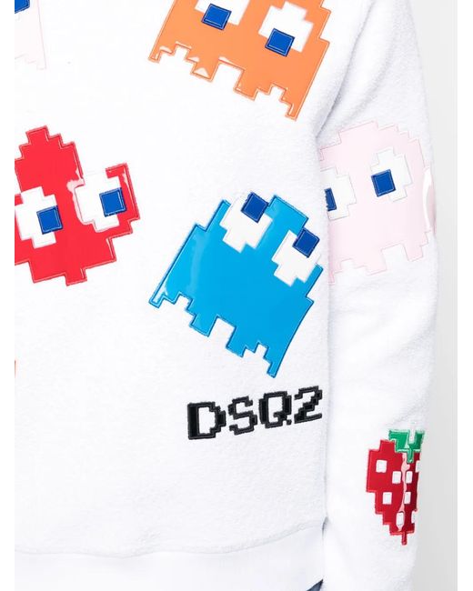 DSquared² White Cartoon-Print Cotton Sweartshirt for men