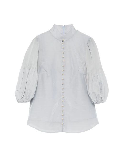 Zimmermann White Button Bishop-Sleeved Blouse