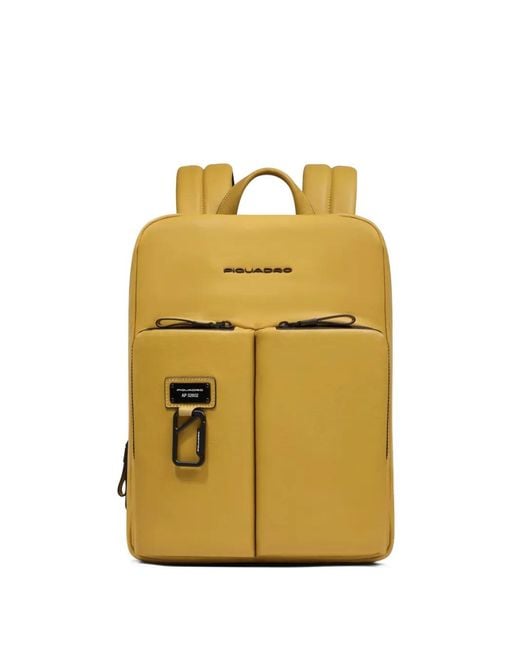 Piquadro Yellow Expandable Leather Backpack for men
