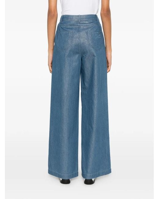 Karl Lagerfeld Blue Shiny-Finish Wide-Leg Jeans