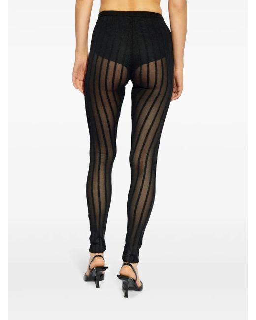 The Attico Black Semi-Sheer Striped Leggings