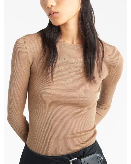 Prada Natural Logo Superfine Wool-blend Knit Top