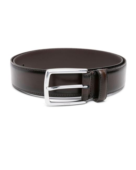 Boss Black Logo-engraved Buckle Leather Belt for men