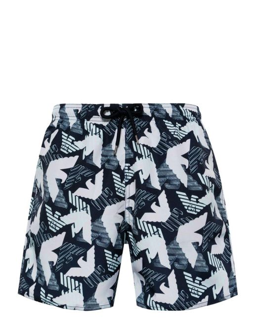 Emporio Armani Blue Logo-print Swim Shorts for men