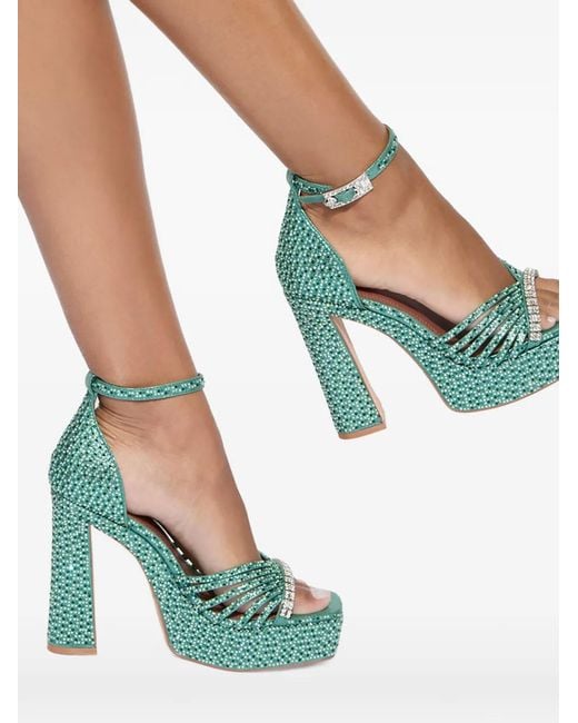 Kurt Geiger Green Crystal Strap Plataform Heels