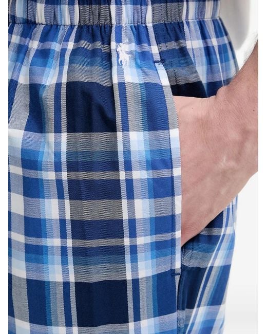 Polo Ralph Lauren Blue Check-Pattern Drawstring Pajama Bottoms for men