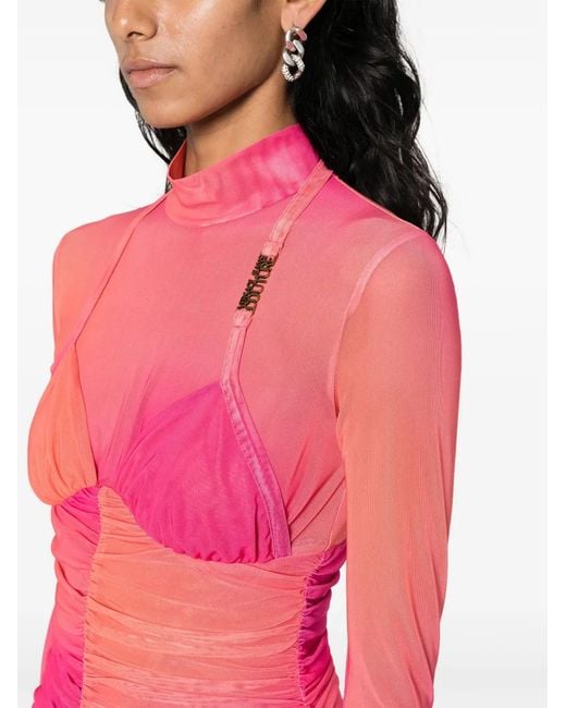 Versace Jeans Couture Pink Logo-Plaque Ruched Dress