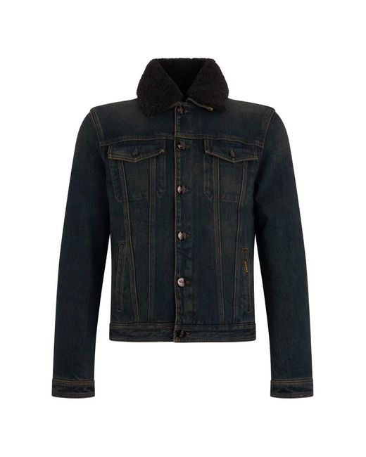 Moorer Blue Shearling-Collar Denim Jacket for men