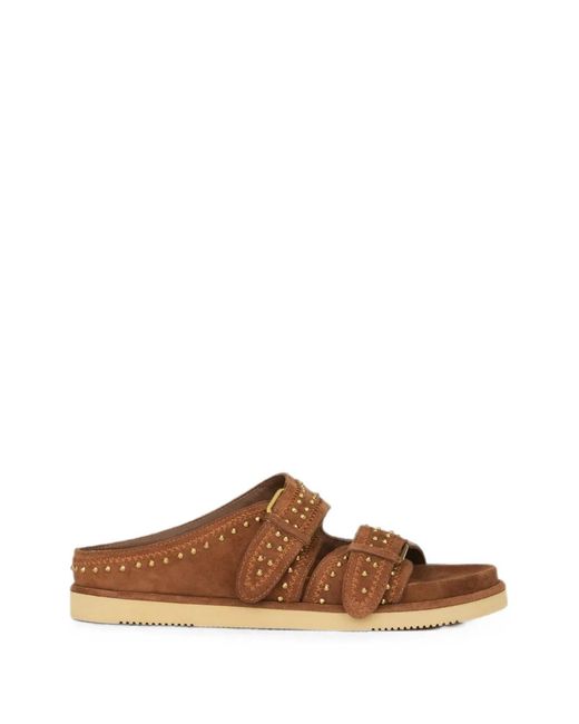 Ash Brown Studded Buckled Sandals