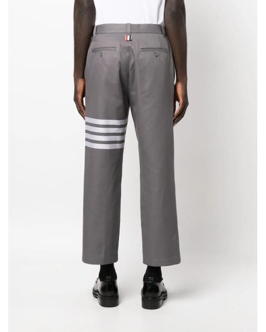 Thom Browne Gray 4-Bar Straight-Leg Cotton Trousers for men