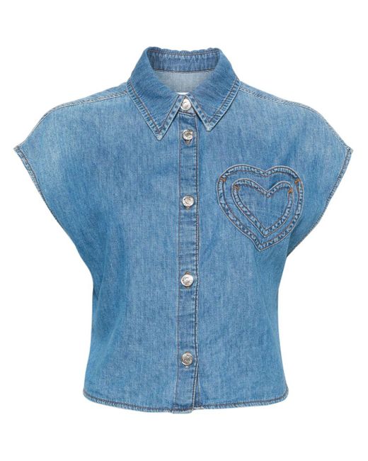 Moschino Jeans Blue Logo-appliqué Cotton Shirt